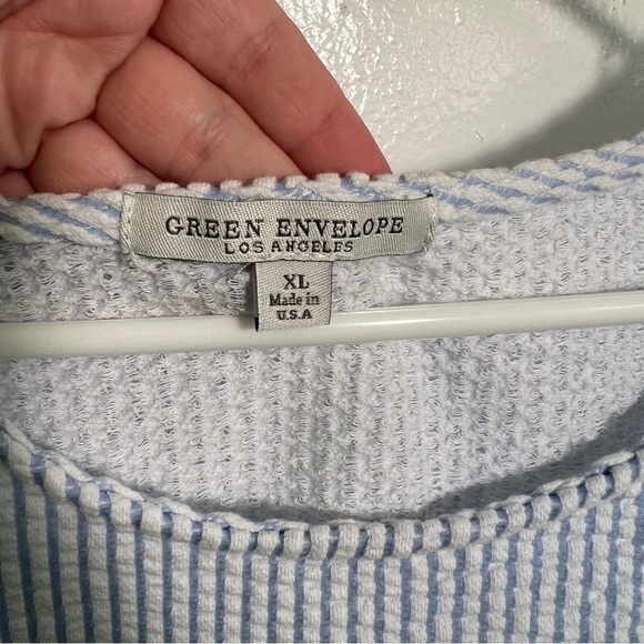 Green Envelope Sleeveless Shift Dress Blue White Seersucker XL - Picture 8 of 8